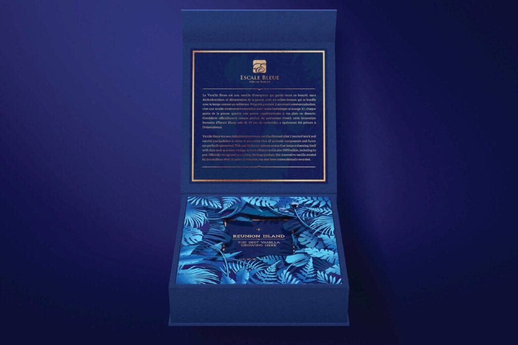 Vanilla Box Packaging Design for Escale Blue by Asia Media Design Agency in Bangkok