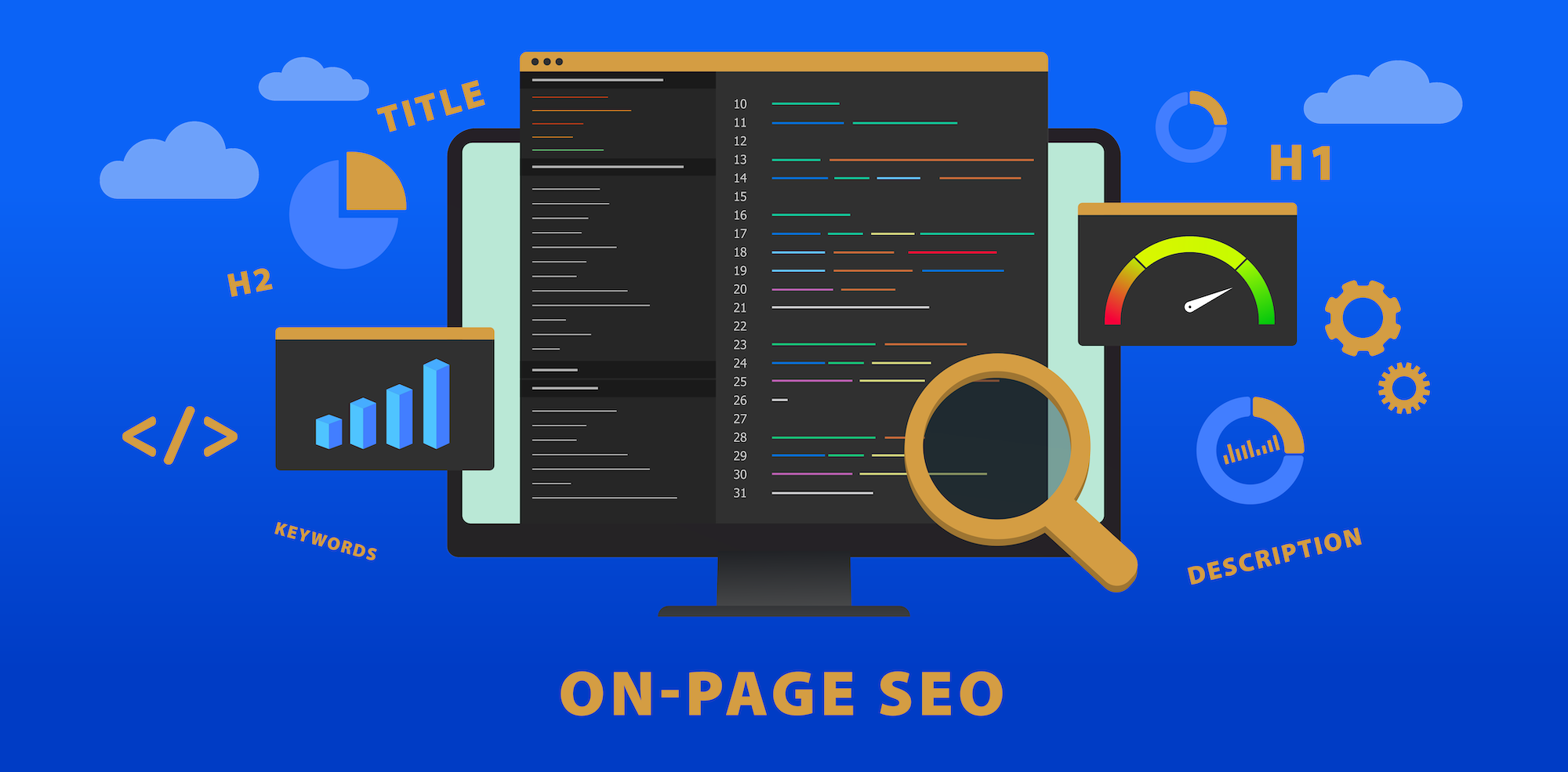 แนวคิดแบนเนอร์เวกเตอร์เว็บไซต์ SEO (Search Engine Optimization) บนหน้า การเปลี่ยนแปลงชื่อเรื่อง คำอธิบาย เมตาแท็ก h1 หัวเรื่อง และคำหลัก การพัฒนาเว็บ SEO เพื่ออันดับที่ดีขึ้นในเครื่องมือค้นหา